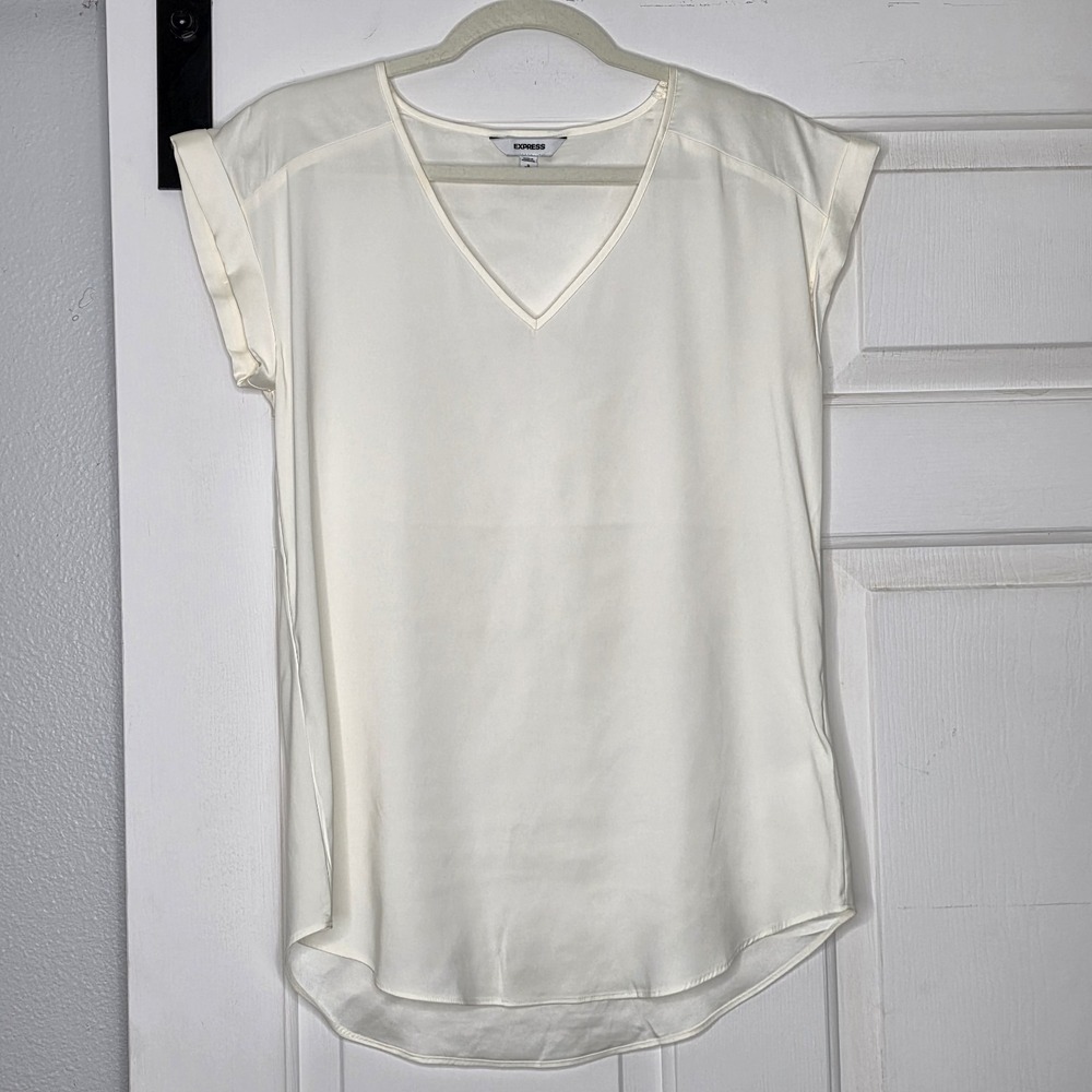 Express Cream-Colored Silky Sleeve Blouse, Size S